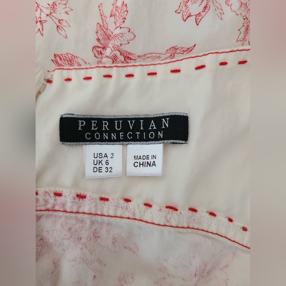 Peruvian Connection Floral Print Shabby Chic Red & Cream Midi Dress Size 2‎ - Picture 13 of 14